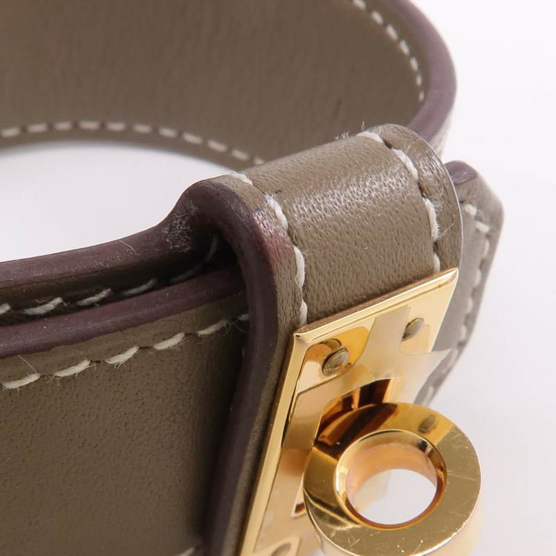 HERMES Swift皮革Kelly Twist金扣手帶Etoupe-10