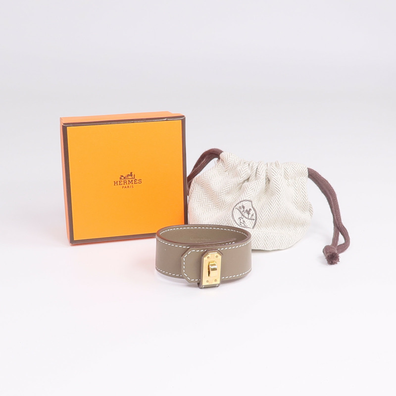 HERMES Swift皮革Kelly Twist金扣手帶Etoupe-11