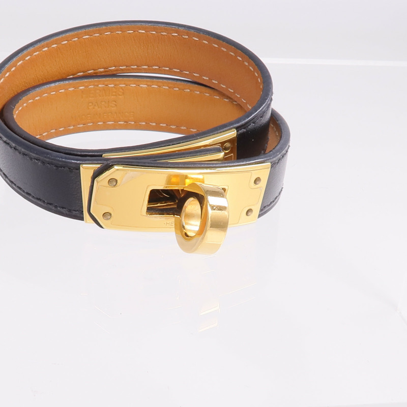 HERMES Swift皮革Kelly Double Tour金扣手帶Noir-4