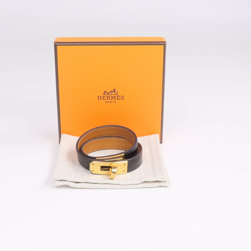 HERMES Swift皮革Kelly Double Tour金扣手帶Noir-10