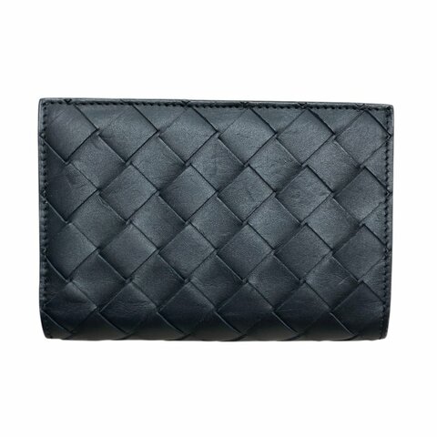BOTTEGA VENETA 葆蝶嘉 INTRECCIATO編織雙折短夾 牛皮 黑色 銀釦