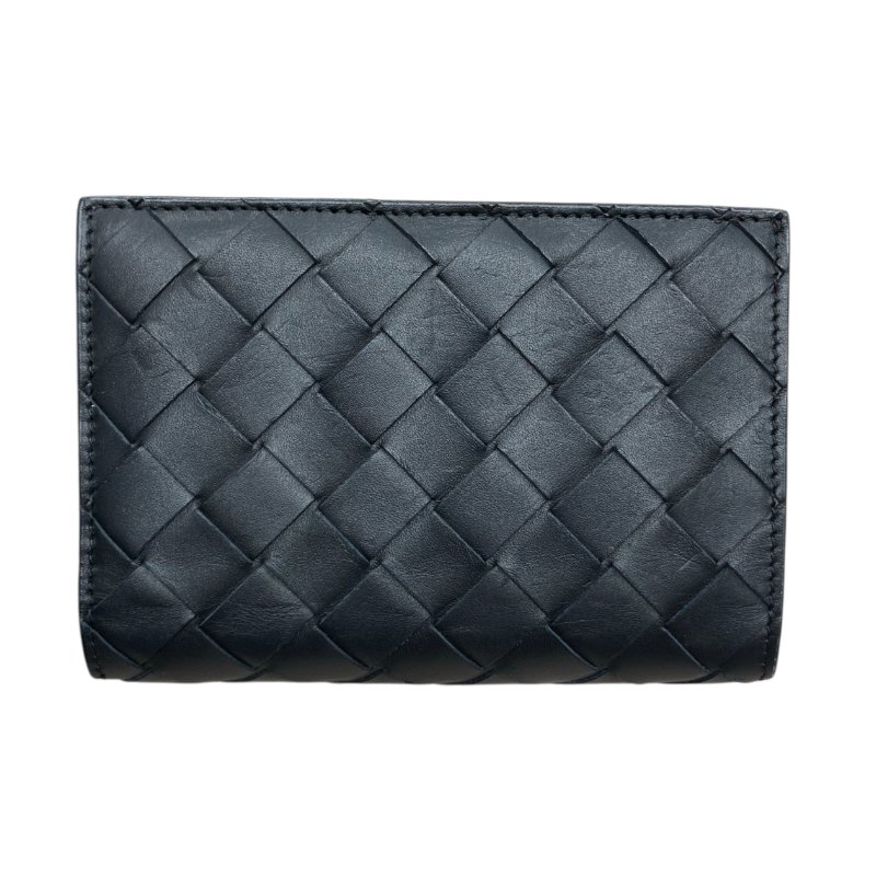 BOTTEGA VENETA 葆蝶嘉 INTRECCIATO編織雙折短夾 牛皮 黑色 銀釦-0