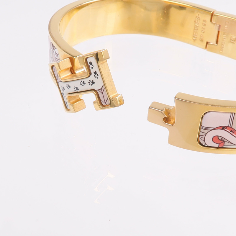 HERMES 金屬/琺瑯Clic H Bracelet金扣手帶-6