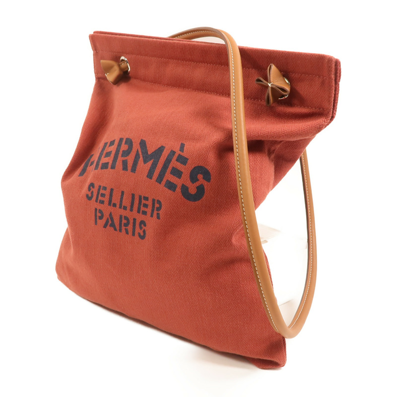 HERMES 帆布/Swift皮革Aline銀扣肩背袋Rouge H-2