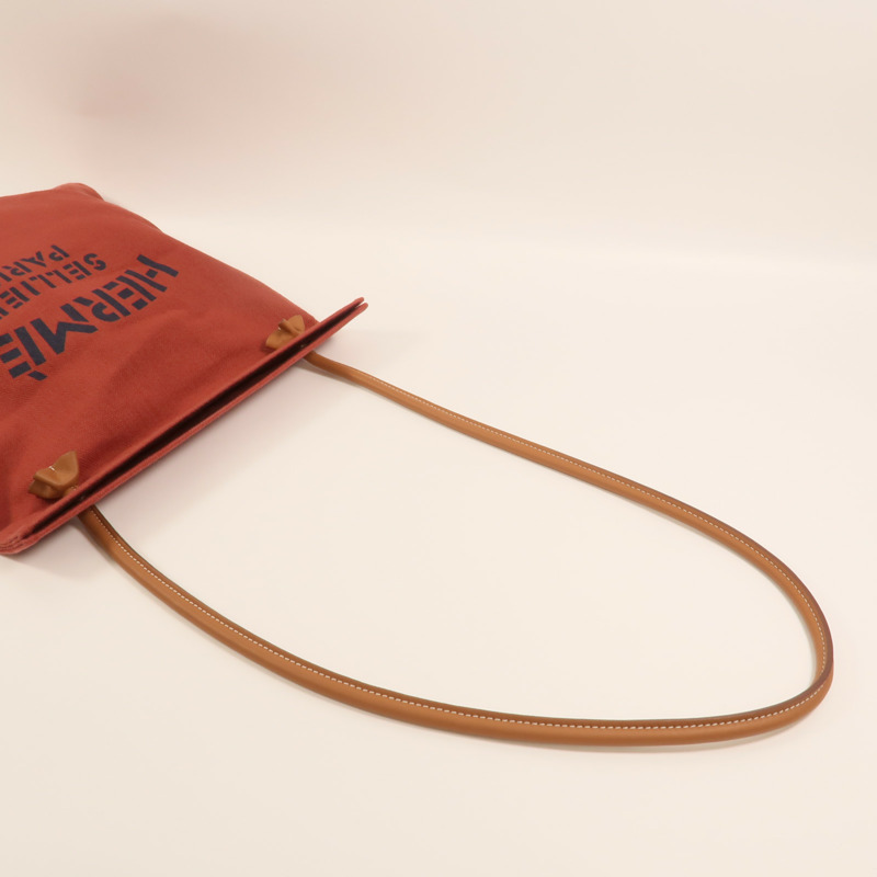 HERMES 帆布/Swift皮革Aline銀扣肩背袋Rouge H-7