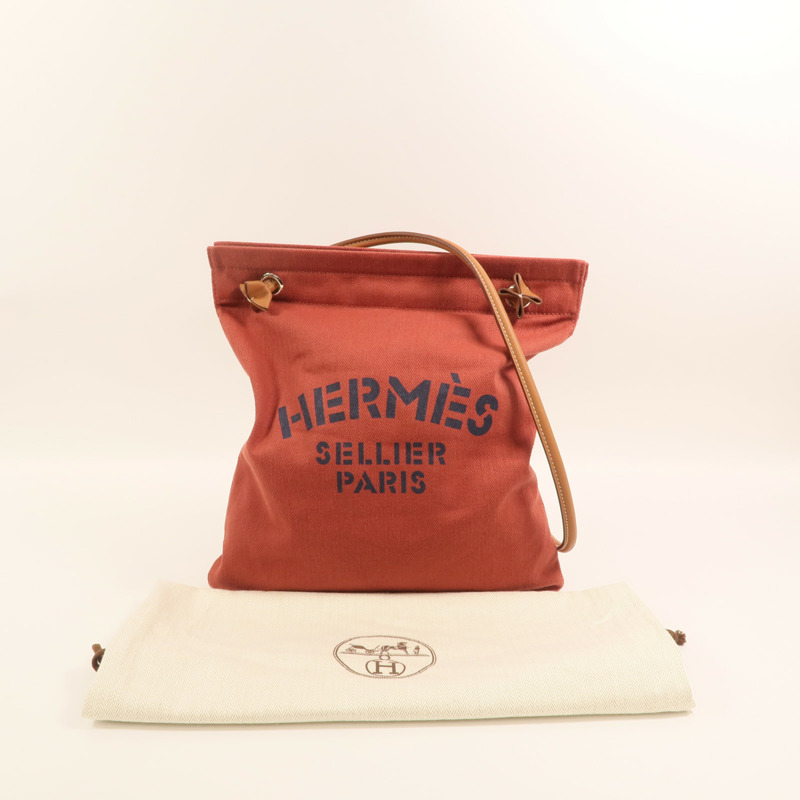 HERMES 帆布/Swift皮革Aline銀扣肩背袋Rouge H-9