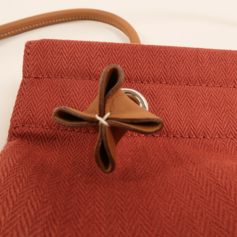 HERMES 帆布/Swift皮革Aline銀扣肩背袋Rouge H-14