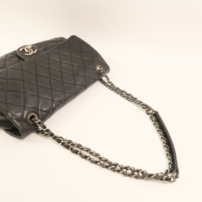 CHANEL 牛皮皮革Chain Shoulder銀扣鏈帶肩背袋-7