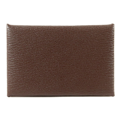 HERMES Chevre皮革Calvi Card Case銀扣卡片套Terre
