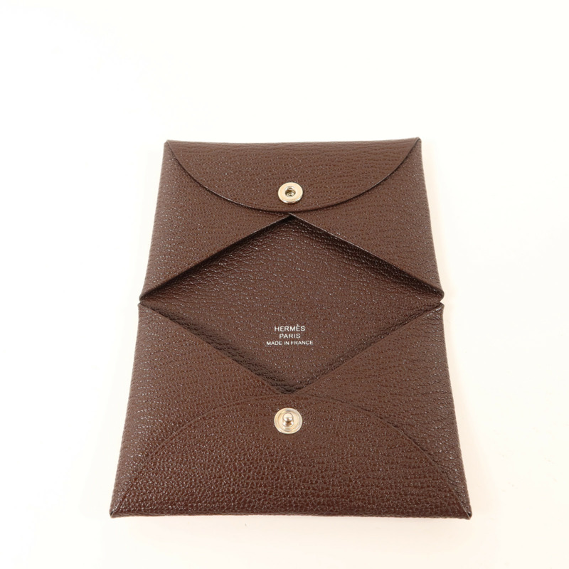 HERMES Chevre皮革Calvi Card Case銀扣卡片套Terre-4