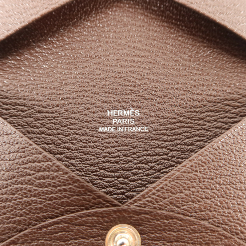 HERMES Chevre皮革Calvi Card Case銀扣卡片套Terre-6