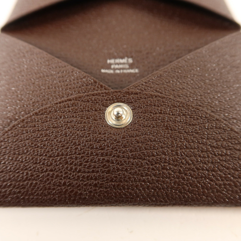 HERMES Chevre皮革Calvi Card Case銀扣卡片套Terre-8