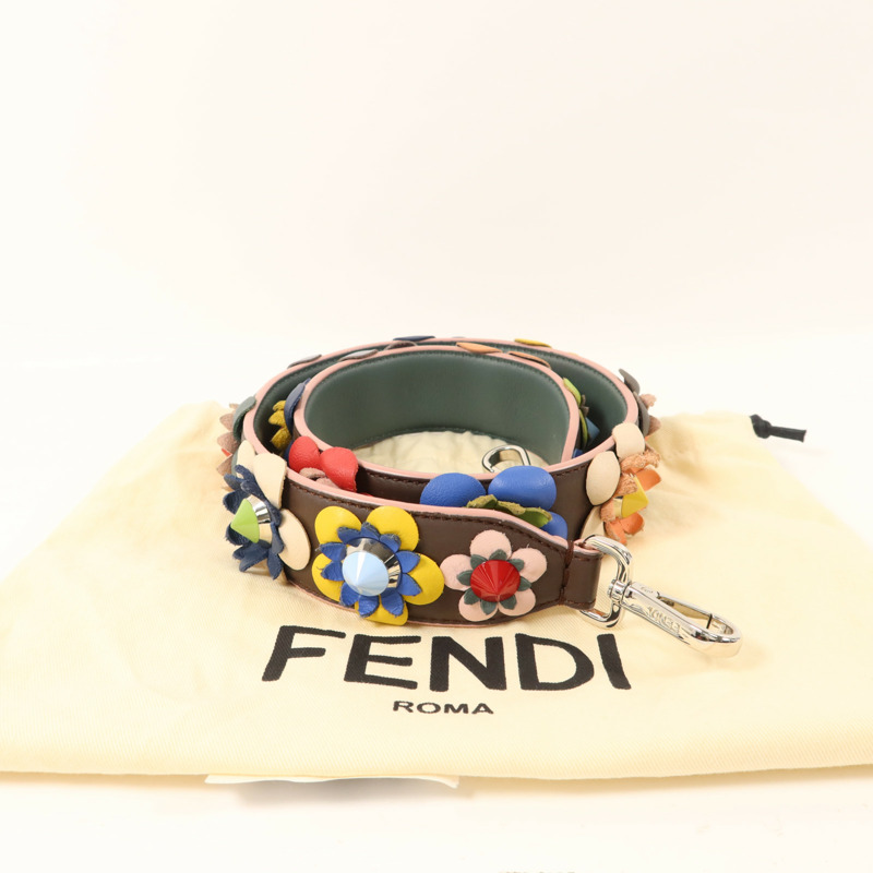 FENDI 牛皮皮革Shoulder Strap銀扣肩帶-7