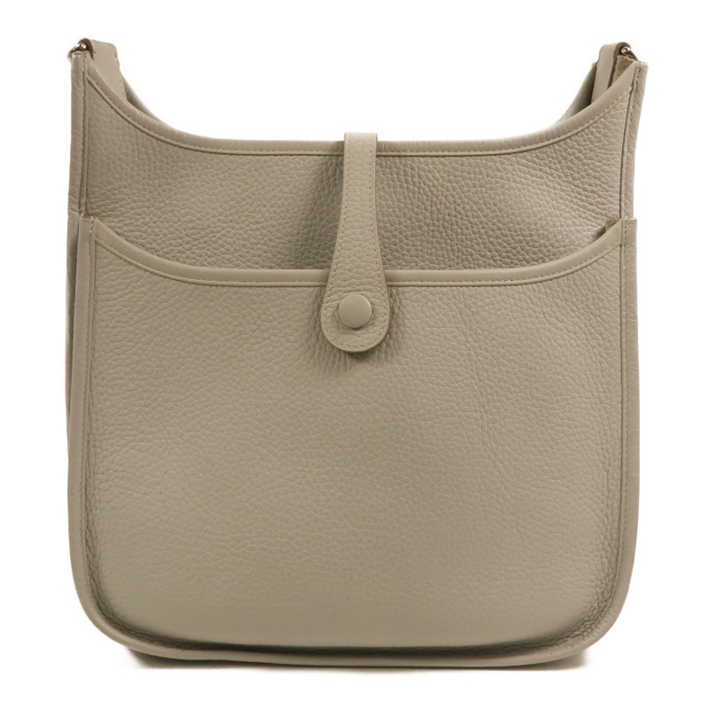 HERMES Clemence皮革Evelyne PM銀扣肩背袋Gris Perle-1