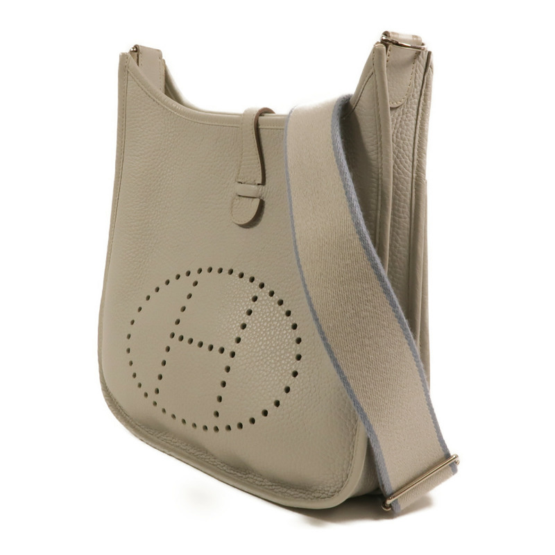 HERMES Clemence皮革Evelyne PM銀扣肩背袋Gris Perle-2