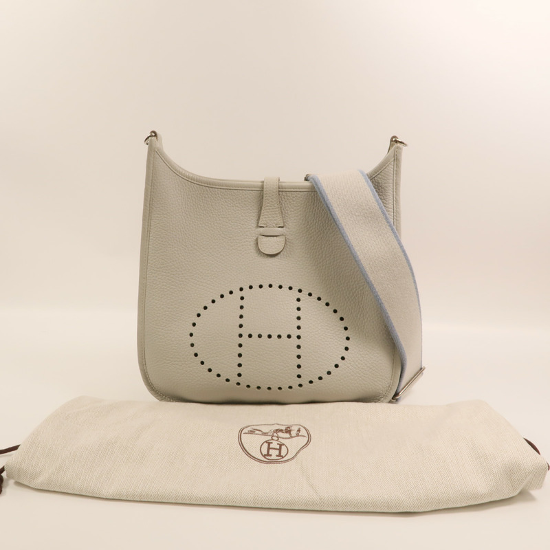 HERMES Clemence皮革Evelyne PM銀扣肩背袋Gris Perle-9