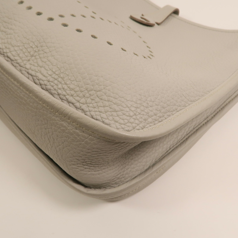 HERMES Clemence皮革Evelyne PM銀扣肩背袋Gris Perle-10