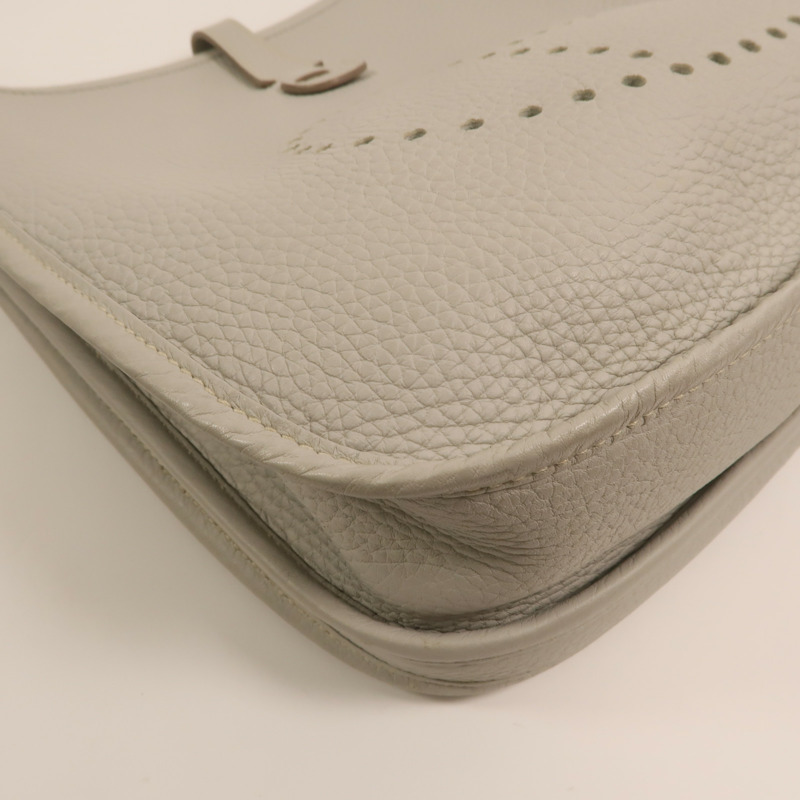 HERMES Clemence皮革Evelyne PM銀扣肩背袋Gris Perle-11