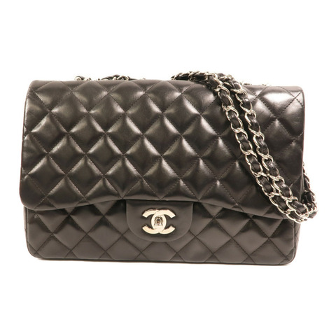 CHANEL 羊皮皮革Large Classic銀扣鏈帶肩背袋
