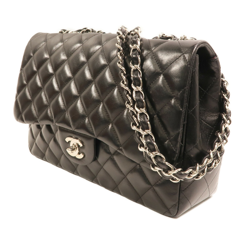 CHANEL 羊皮皮革Large Classic銀扣鏈帶肩背袋-2