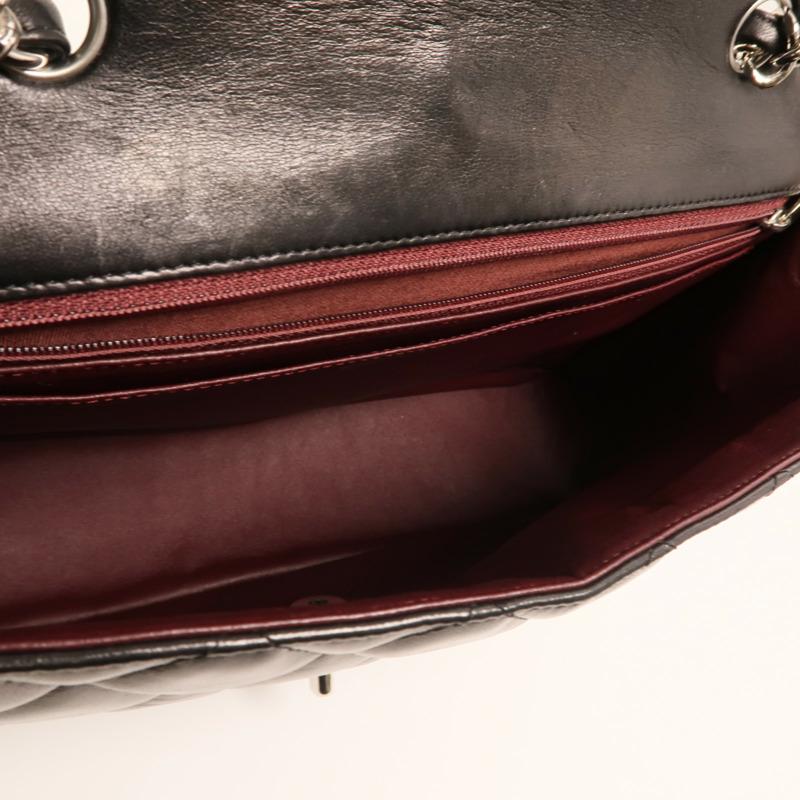 CHANEL 羊皮皮革Large Classic銀扣鏈帶肩背袋-4