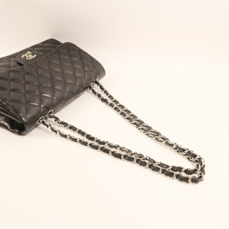 CHANEL 羊皮皮革Large Classic銀扣鏈帶肩背袋-7