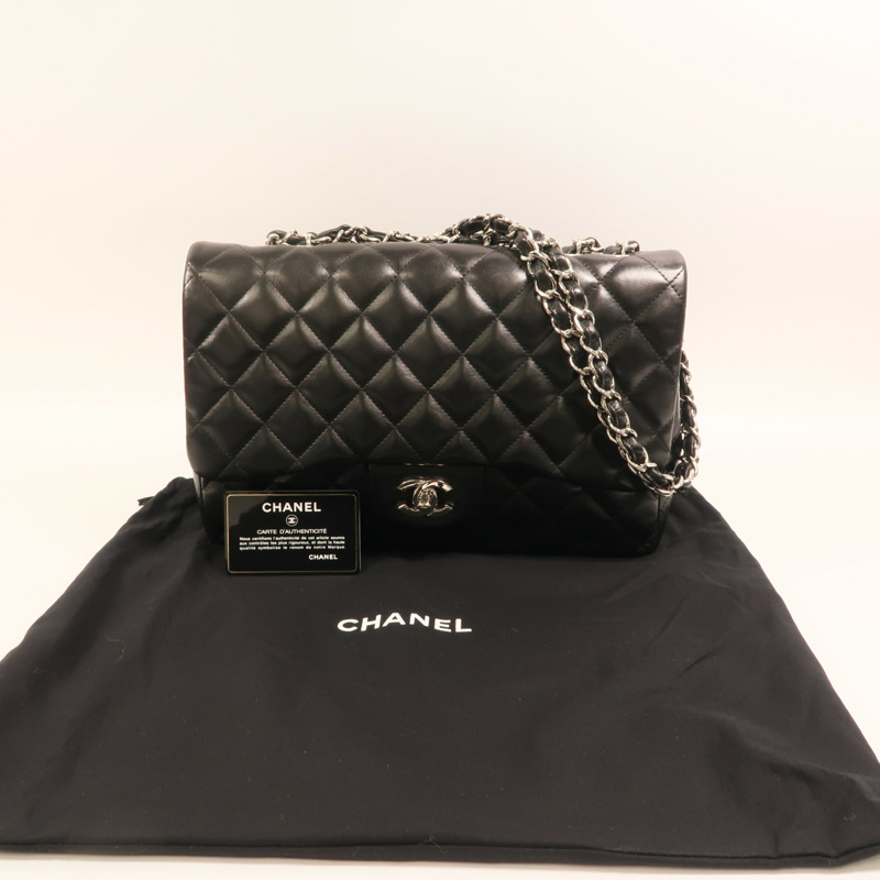 CHANEL 羊皮皮革Large Classic銀扣鏈帶肩背袋-10