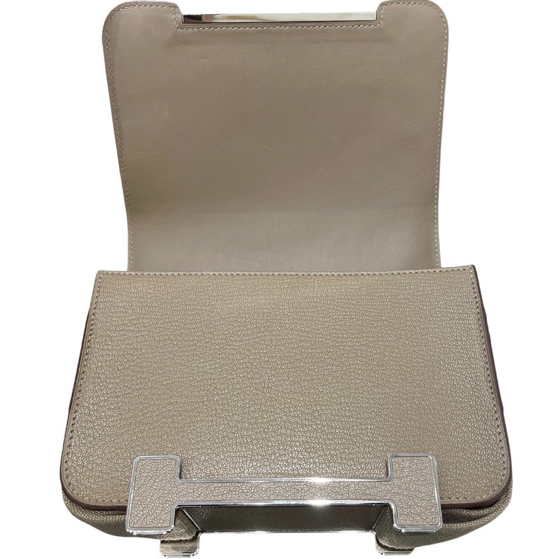 HERMES 愛馬仕 GETA 木屐包 山羊皮 大象灰 銀扣-11