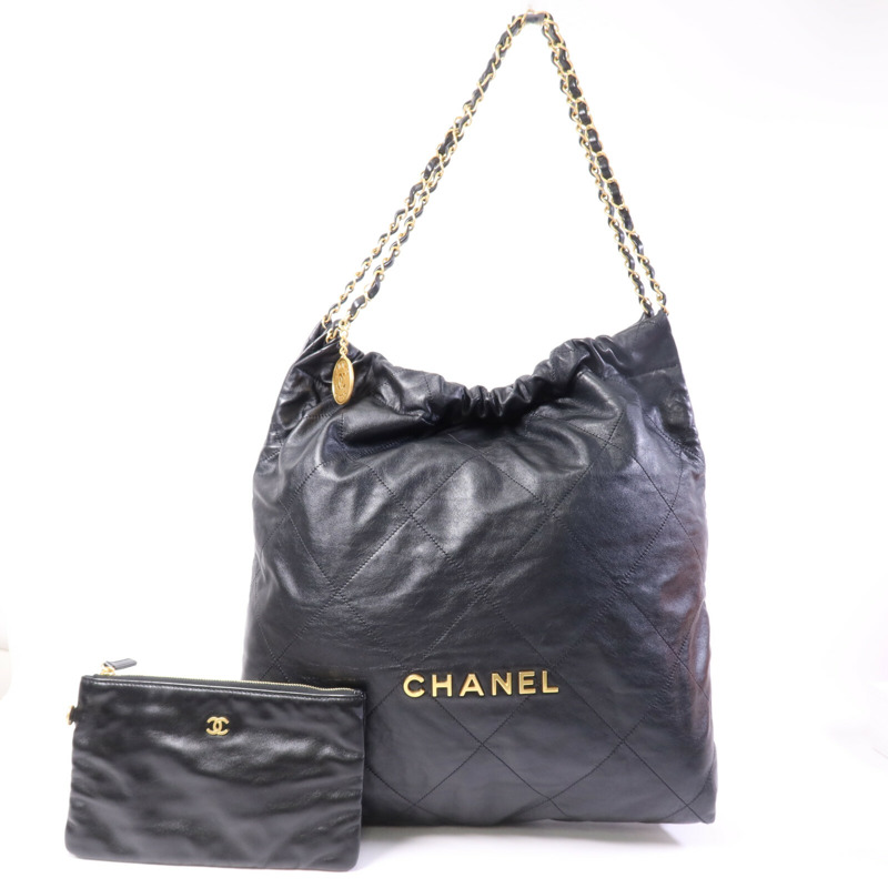 CHANEL 牛皮皮革Chanel 22 Medium金扣鏈帶肩背袋-9