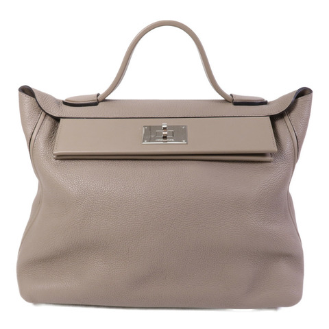 HERMES Togo皮革24/24 35CM銀扣手挽袋Gris Asphalt