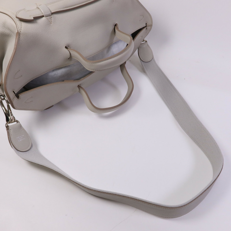 HERMES Evercolor皮革Oxer銀扣手挽肩背兩用袋Gris Perle-7