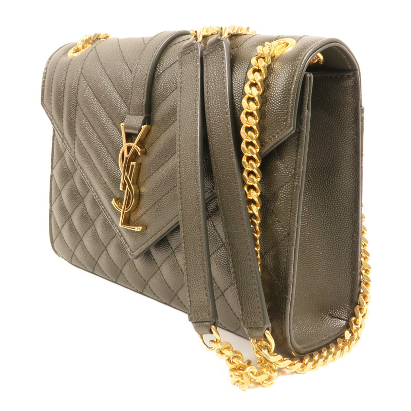 YVES SAINT LAURENT 牛皮皮革Chain Shoulder金扣鏈帶肩背袋-2