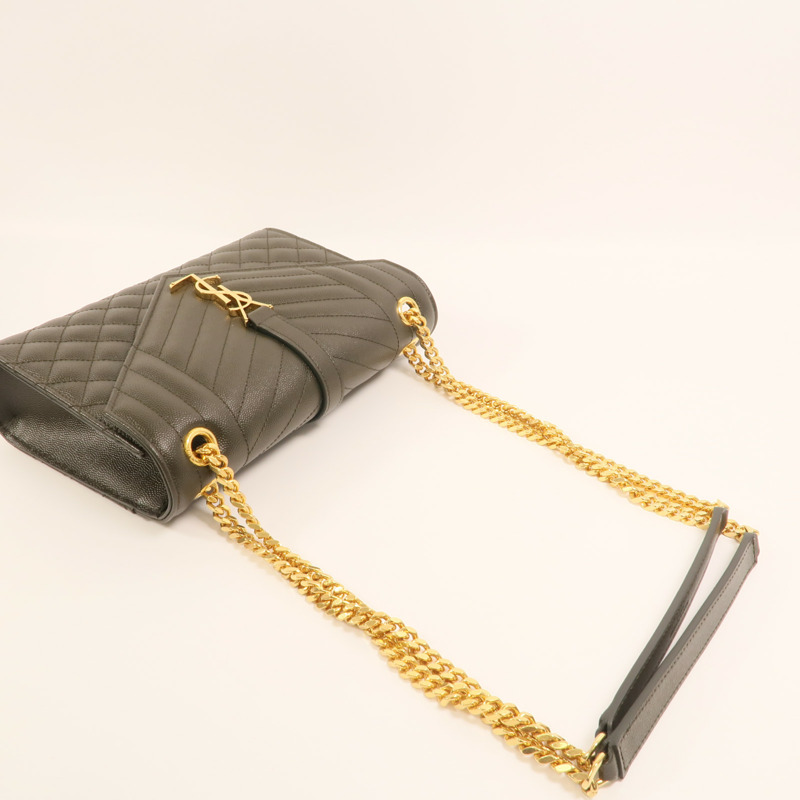 YVES SAINT LAURENT 牛皮皮革Chain Shoulder金扣鏈帶肩背袋-8