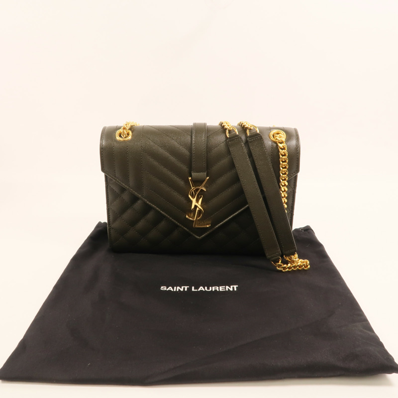YVES SAINT LAURENT 牛皮皮革Chain Shoulder金扣鏈帶肩背袋-10