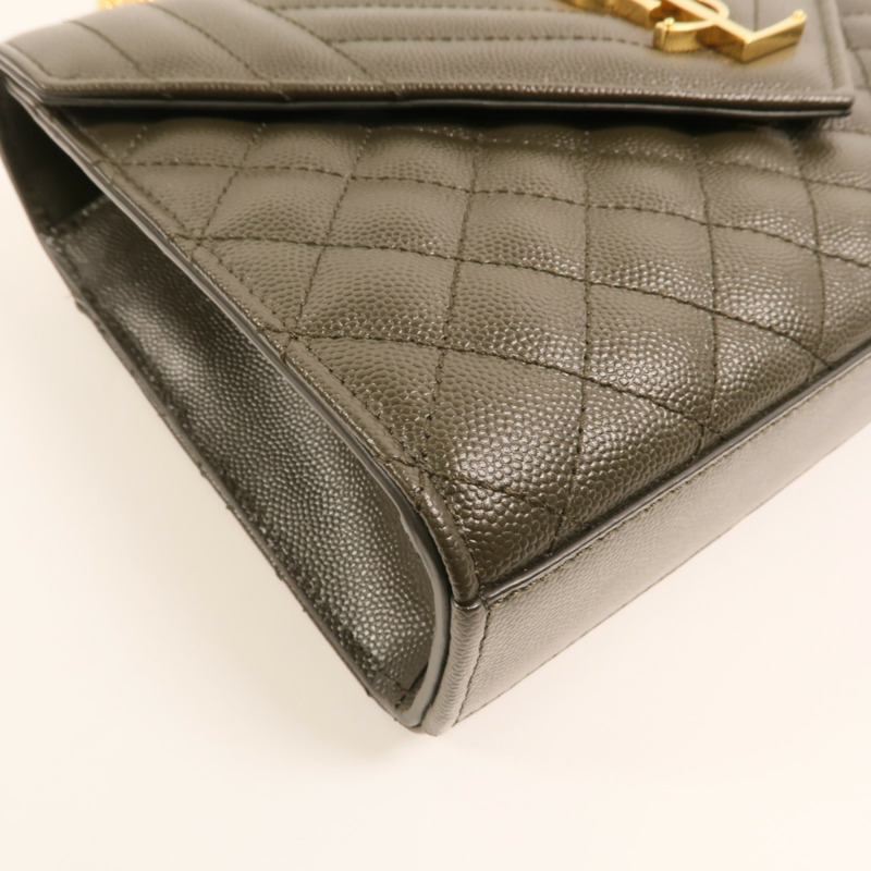 YVES SAINT LAURENT 牛皮皮革Chain Shoulder金扣鏈帶肩背袋-13