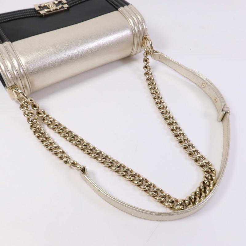 CHANEL 牛皮皮革Boy 25金扣鏈帶肩背袋-7