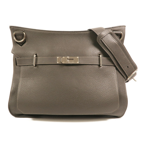 HERMES Togo皮革Jypesiere 37銀扣肩背袋Etain