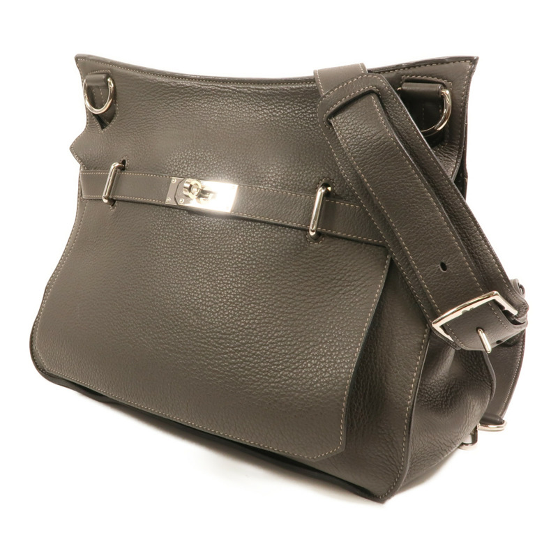 HERMES Togo皮革Jypesiere 37銀扣肩背袋Etain-2