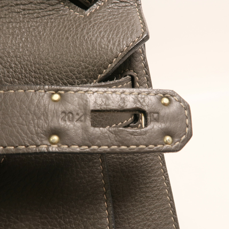 HERMES Togo皮革Jypesiere 37銀扣肩背袋Etain-6