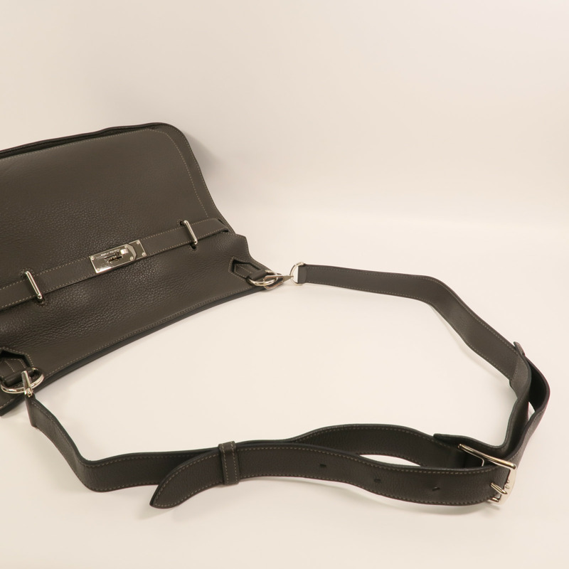 HERMES Togo皮革Jypesiere 37銀扣肩背袋Etain-7
