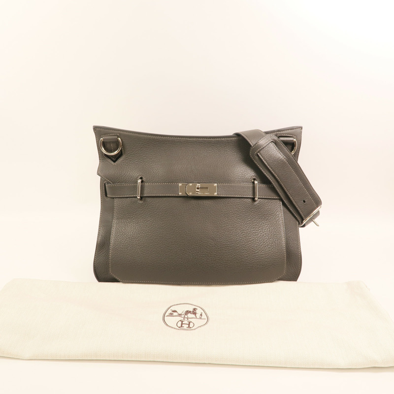 HERMES Togo皮革Jypesiere 37銀扣肩背袋Etain-9