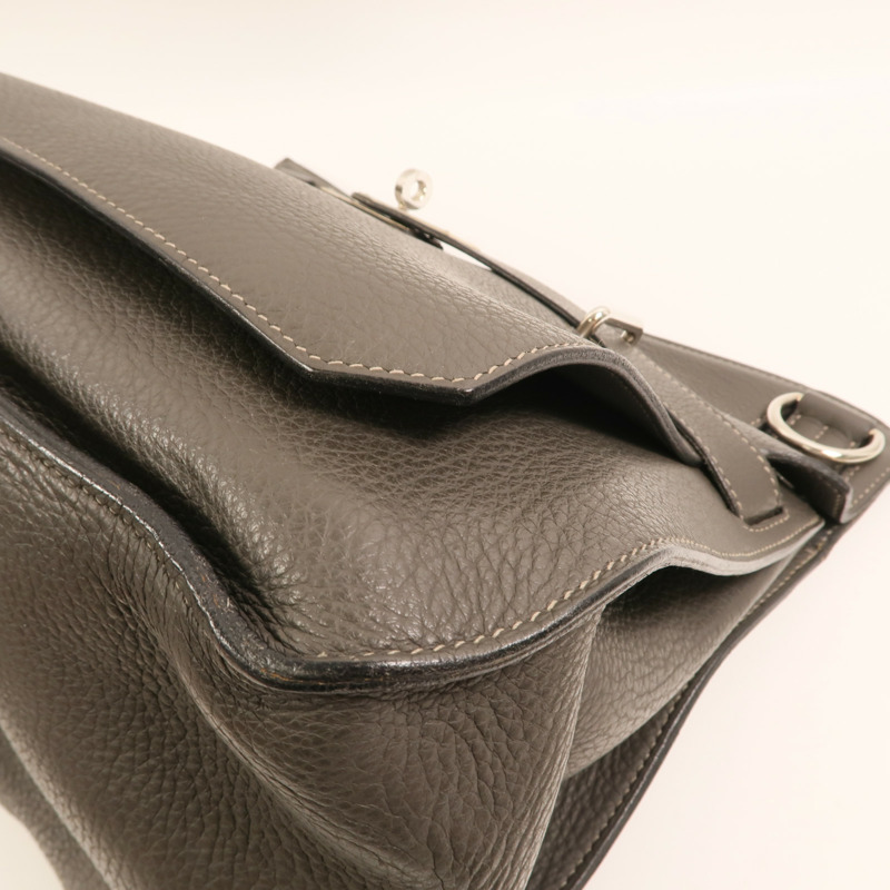 HERMES Togo皮革Jypesiere 37銀扣肩背袋Etain-10