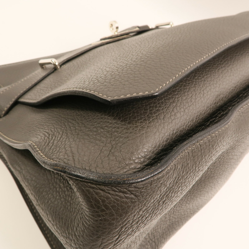 HERMES Togo皮革Jypesiere 37銀扣肩背袋Etain-11
