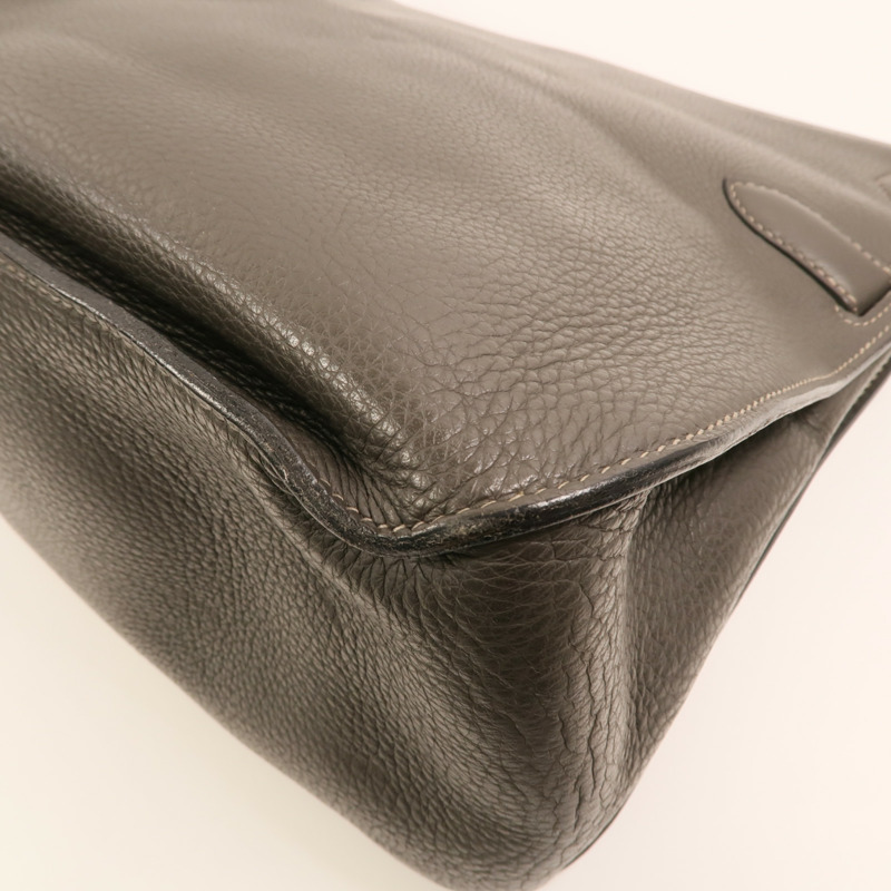 HERMES Togo皮革Jypesiere 37銀扣肩背袋Etain-12