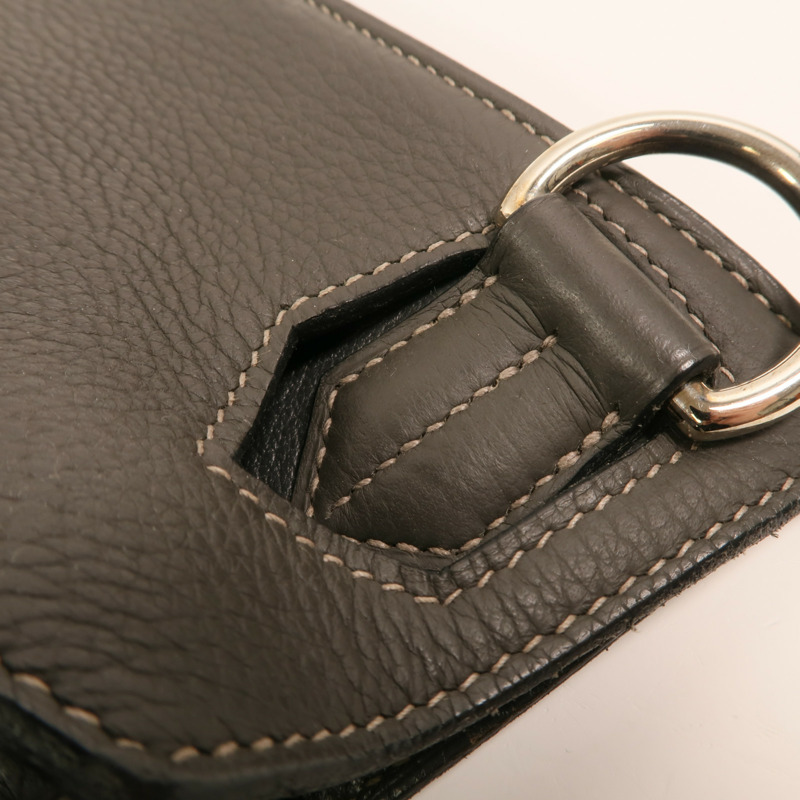 HERMES Togo皮革Jypesiere 37銀扣肩背袋Etain-15