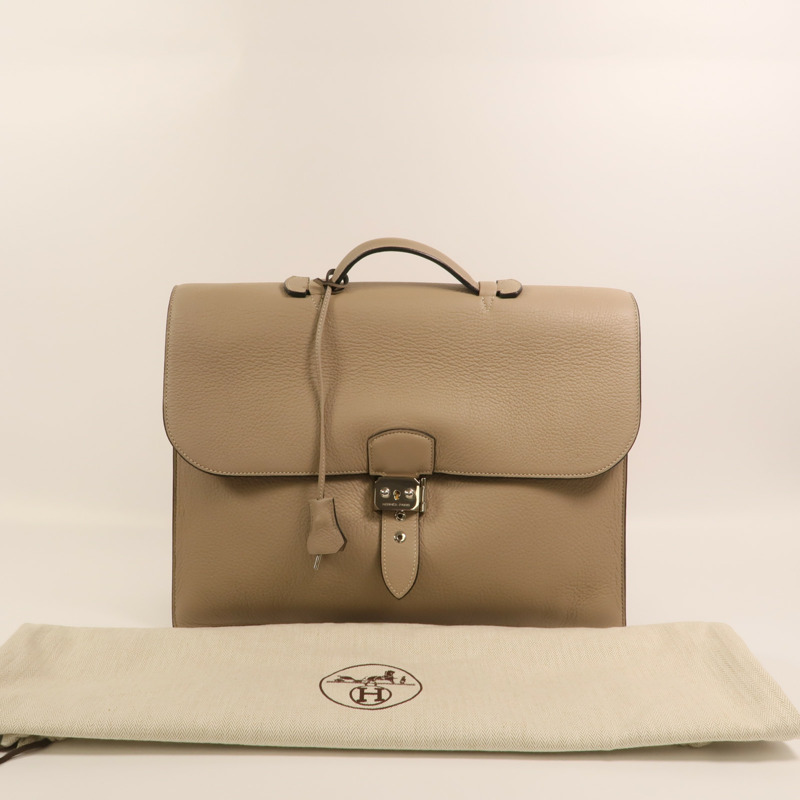 HERMES Togo皮革Sac a Depeches 銀扣手挽袋Gris Tourterelle-10