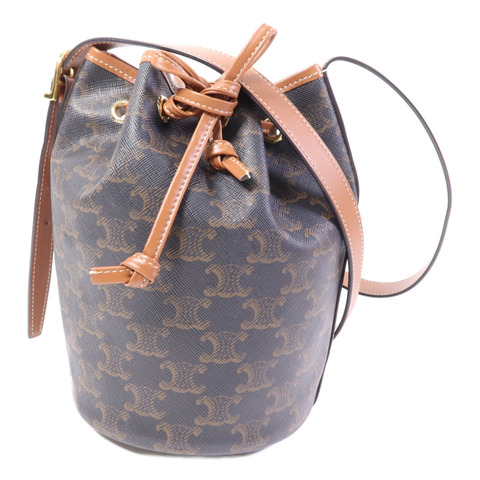 CELINE 塗層帆布Triomphe Drawstring Small Bucket金扣肩背袋