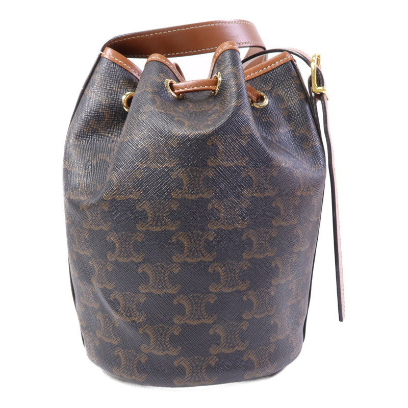 CELINE 塗層帆布Triomphe Drawstring Small Bucket金扣肩背袋-1