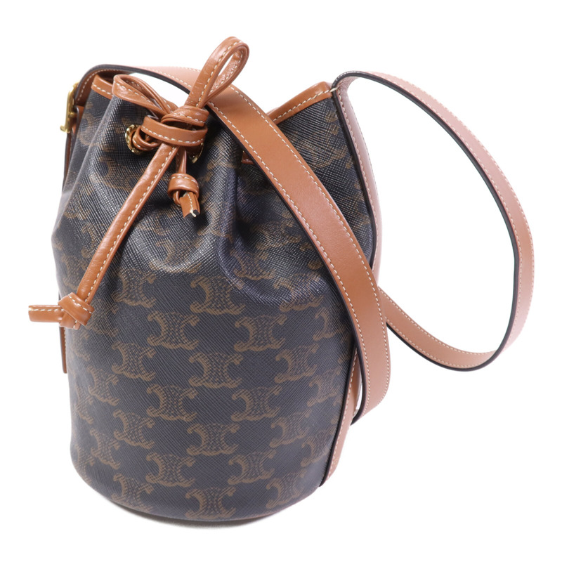 CELINE 塗層帆布Triomphe Drawstring Small Bucket金扣肩背袋-2