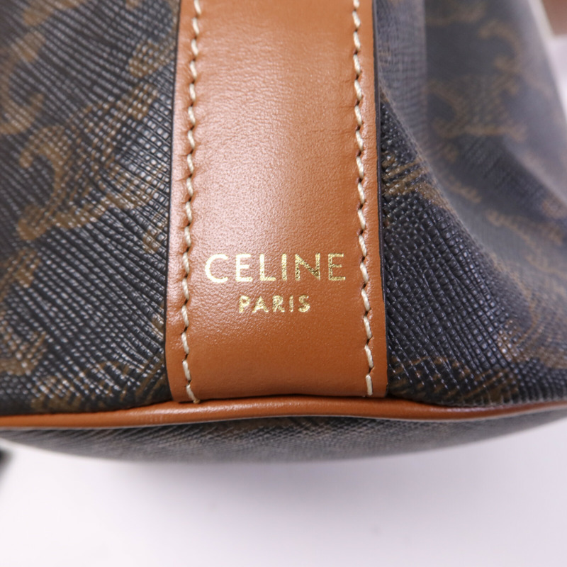CELINE 塗層帆布Triomphe Drawstring Small Bucket金扣肩背袋-5
